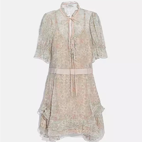 COACH 100% SILK FLORAL TIERED DRESS 8 - Picture 2 of 5